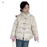 女童2025冬季新款唐装中式风棉服女大童浅粉系甜美加绒加厚棉衣，童装棉衣，祺儿童装