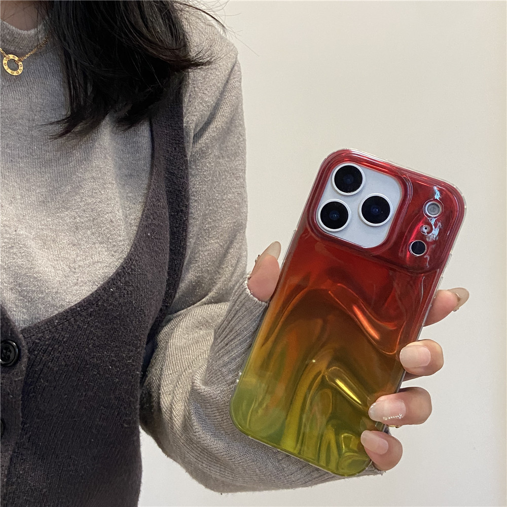 级感橙色晕染绸缎纹适用iPhone17pro手机壳16pm手机壳15pro/14