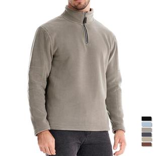 立领半拉链卫衣休闲纯色摇粒绒上衣Men's  trend sweater hoodies