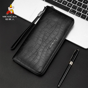 稻草人手拿包男真皮长款拉链钱包大容量休闲商务手抓包潮官方正品