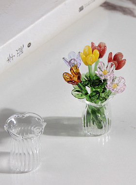 淄博手工琉璃小花朵仿真花束插花玻璃永生花礼物清新桌面装饰摆件