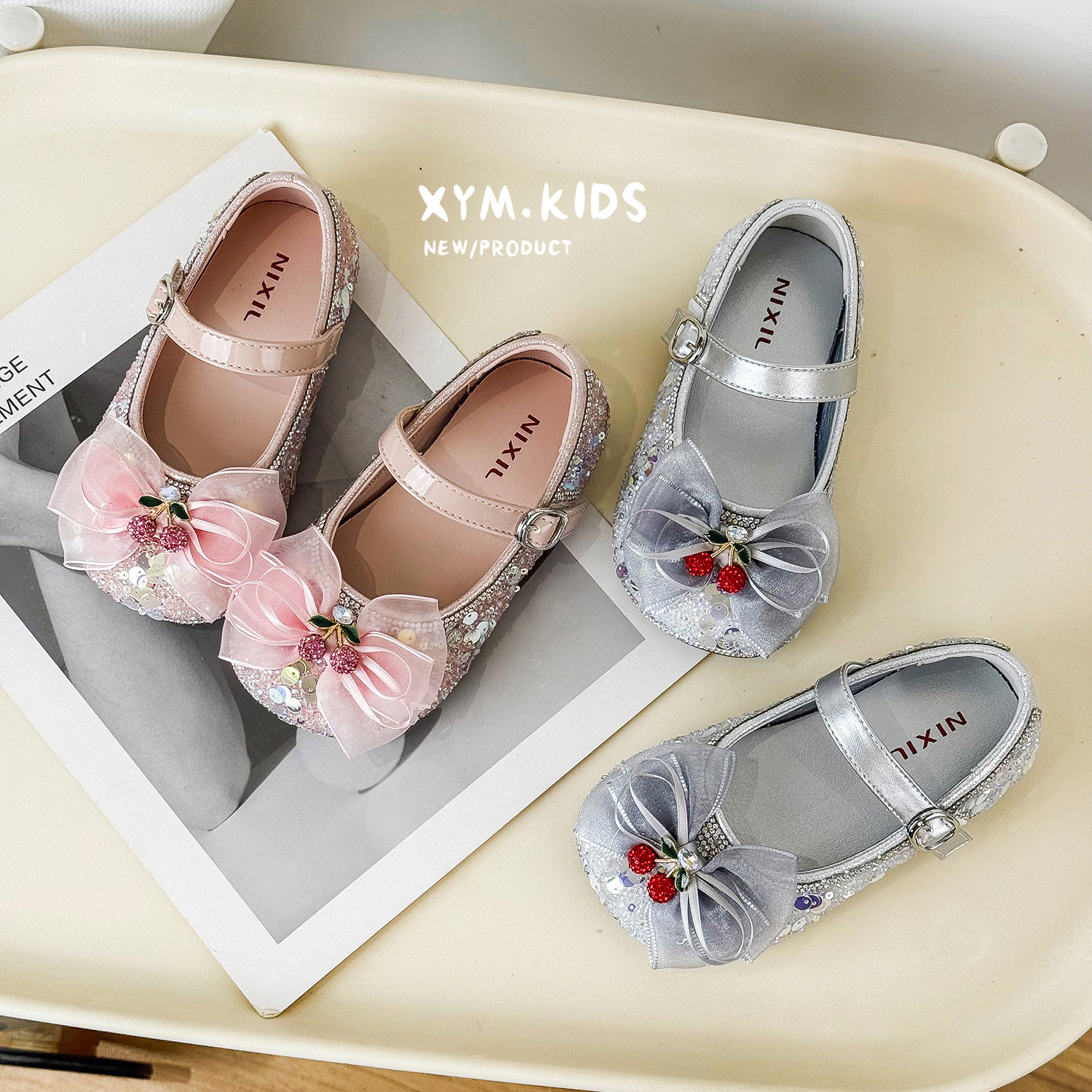 女宝宝小皮鞋1-3岁公主鞋2026春季新款甜美樱桃蝴蝶亮片女童单鞋