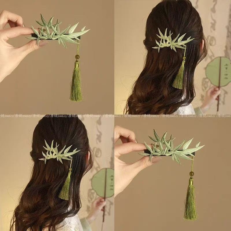 竹子仿缠花珍珠发夹夹盘发器