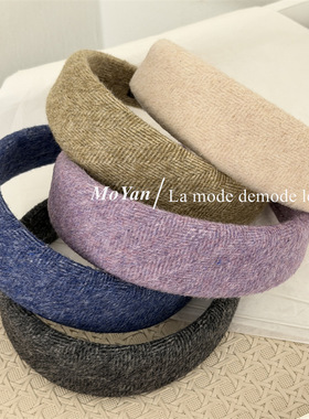 秋冬新款毛呢宽款发箍韩版优雅气质外出百搭压发发卡温柔简约头箍