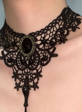 蕾丝项链女颈链简约夸张黑色锁骨链假领子项链饰品