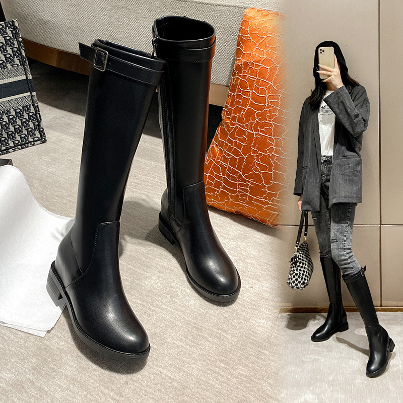 内增高加绒长靴女2024新款秋冬显瘦小个子长筒中筒弹力瘦瘦靴子