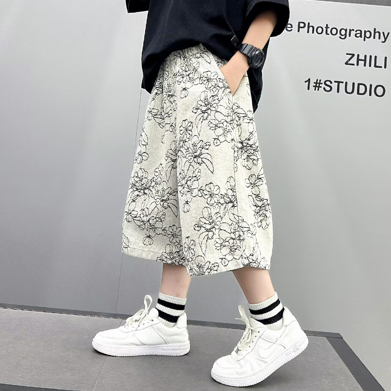 童痞帅花牛仔短裤夏季薄款2025新款儿童夏装裤子休闲孩中裤潮，童装裤子，祺妙童装
