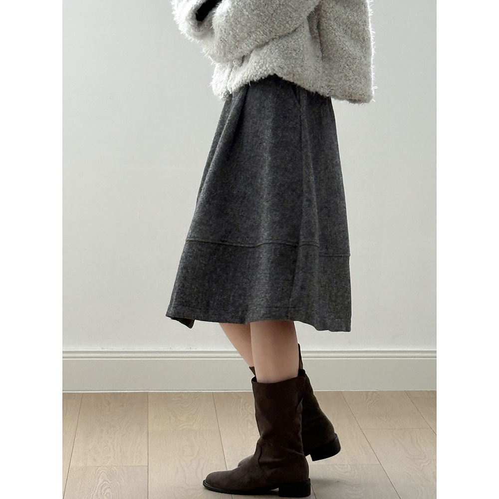 言双 韩系气质羊毛呢子花苞半身裙女 冬季宽松显瘦蓬蓬伞裙