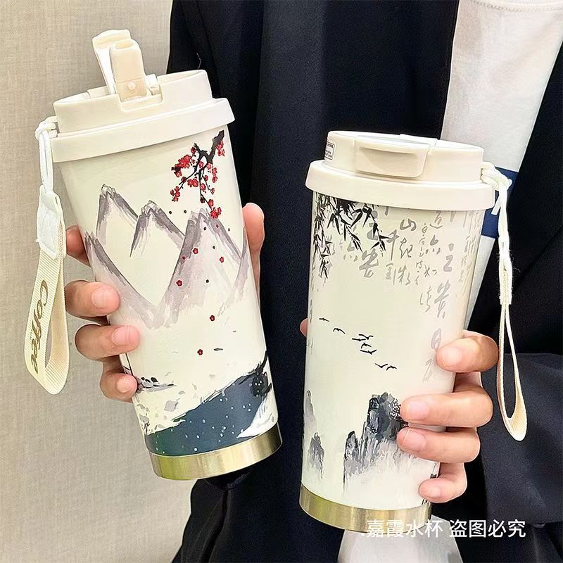 国潮316不锈钢保温杯女生便携颜值保冷咖啡杯吸管水杯ins杯子