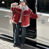 女童2025年冬季新款风皮毛一体加厚年服外套洋气喜庆红色呢大衣，童装外套，祺儿童装