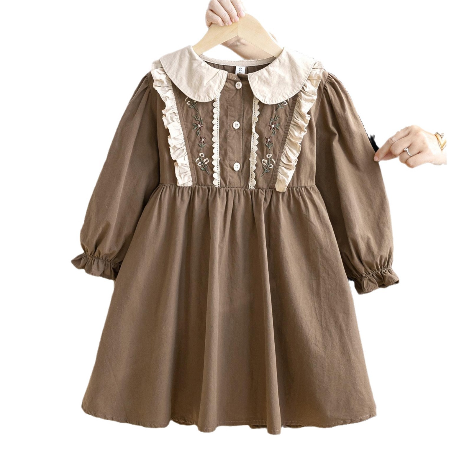 出口日本韩国意大利品牌外贸单清仓小女童装长袖娃娃领连衣裙公主