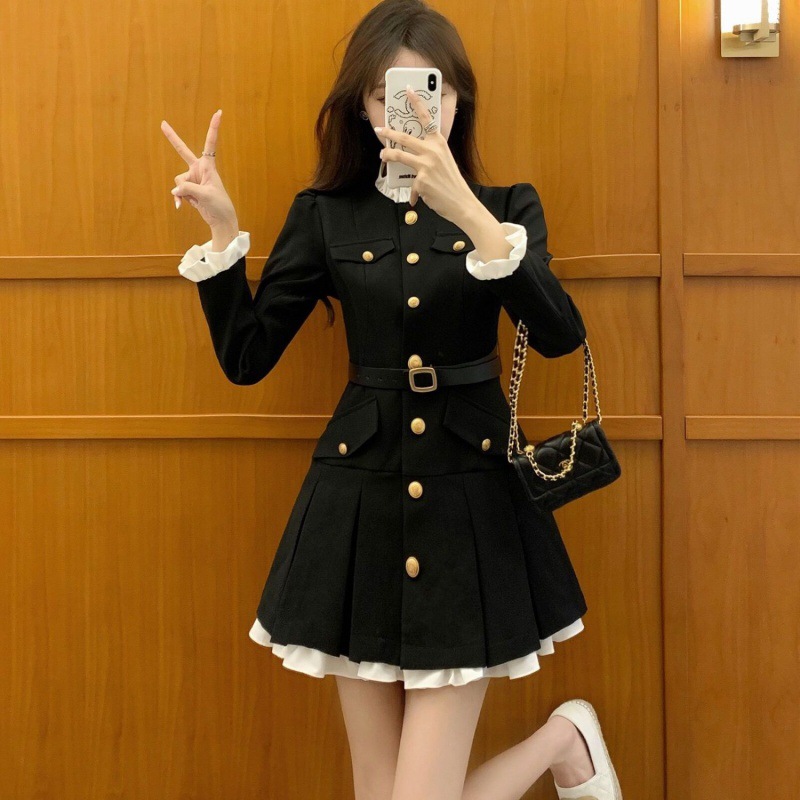 ZZ2023秋冬装新款韩版时尚修身显瘦气质名媛风感连衣裙女短裙女