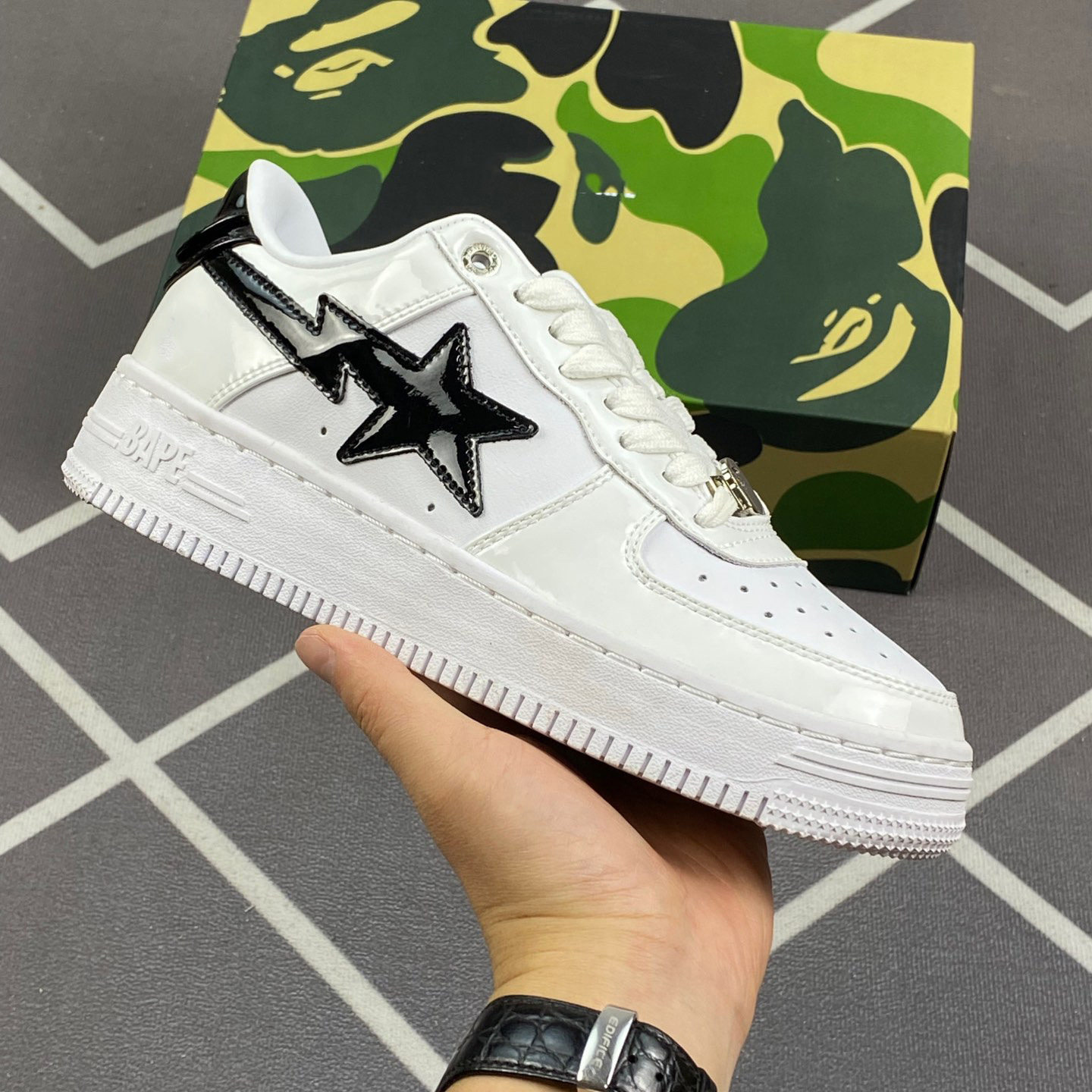 Putian Cross-Border Bapegoose Sta Camouflage Street Fashion Vibe Couple Shoes Breathable Leather Shoes for Men and Women foto 3