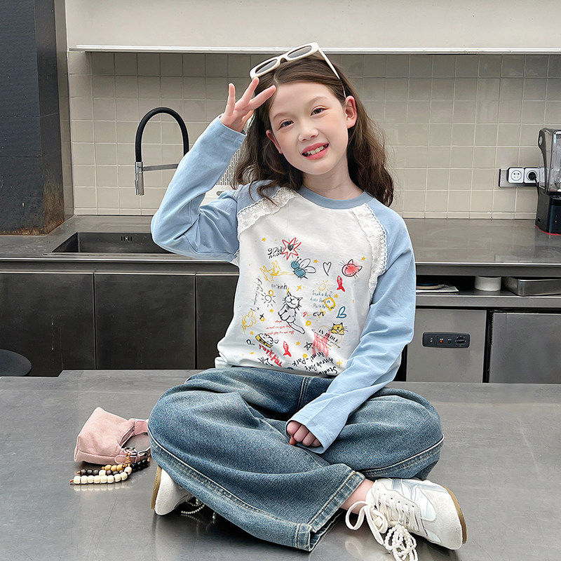 女童插肩袖内搭上衣儿童洋气长袖t恤大童打底衫2026春秋装新款