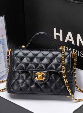 品牌轻奢真皮新款DIY小香风菱格链条口盖包时尚肩手提斜跨女包