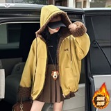 女童2025年冬季新款英文字母连帽羊驼绒两面穿棉外套女孩加绒棉服，童装棉衣，祺儿童装