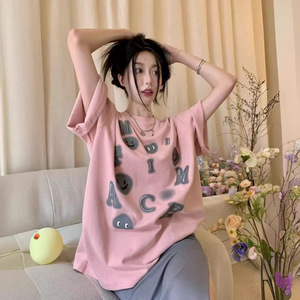 纯棉体恤爱心字母印花大码短袖T恤女宽松设计感小众上衣潮ins