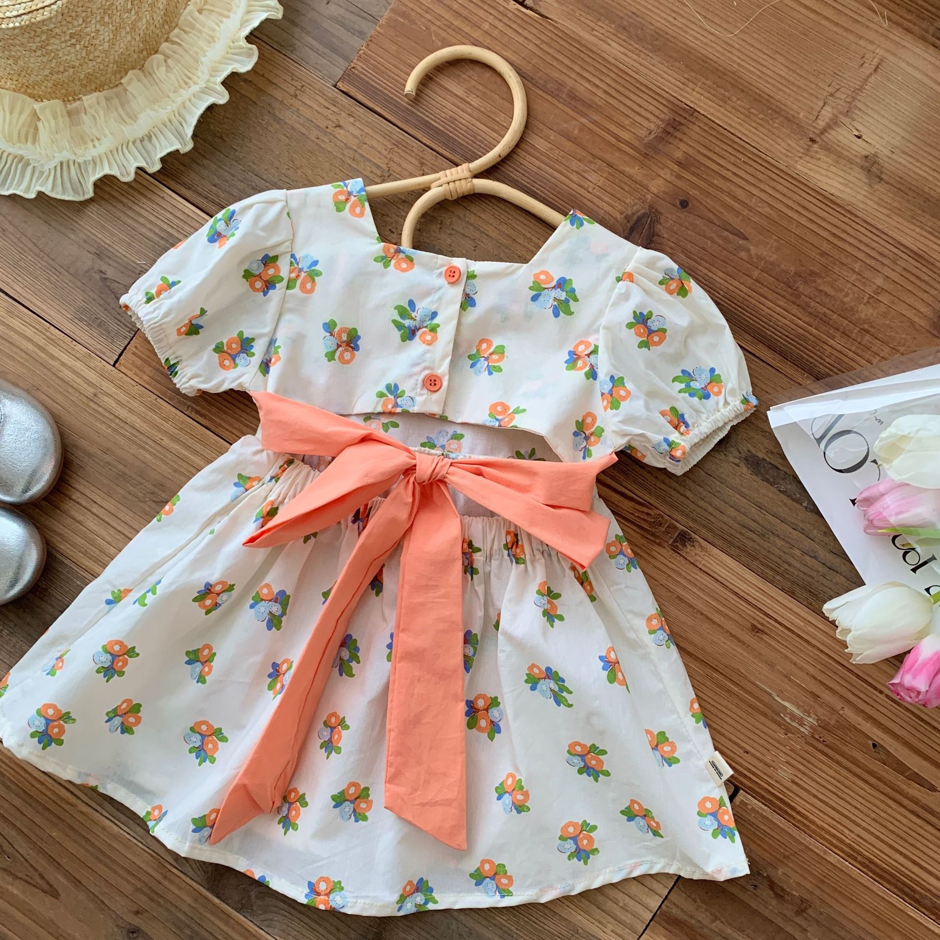 女童花朵连衣裙0-6岁夏季韩国宝宝系带公主裙儿童夏装短袖裙子薄3