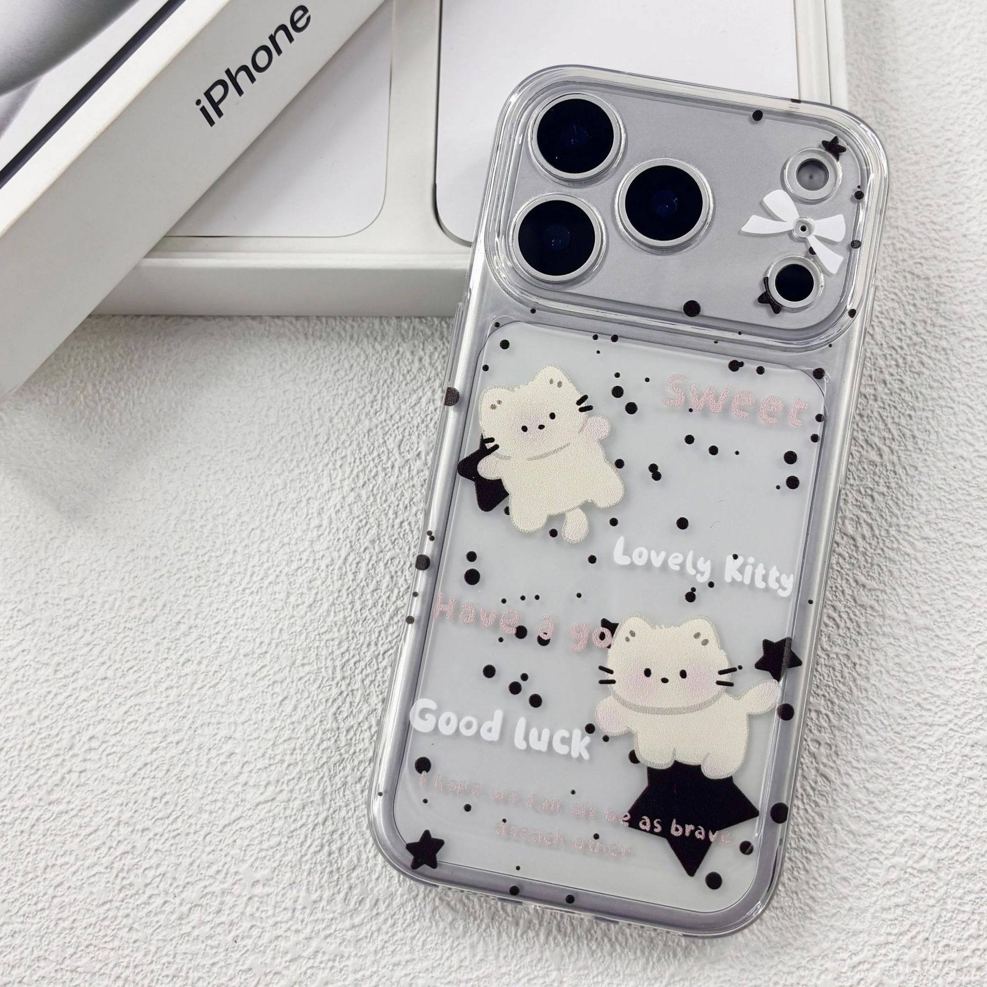 波点星星英文猫咪透明tpu苹果