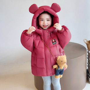 韩国童装女童冬装小熊泡芙羽绒服洋气保暖不透风外套童装大衣发