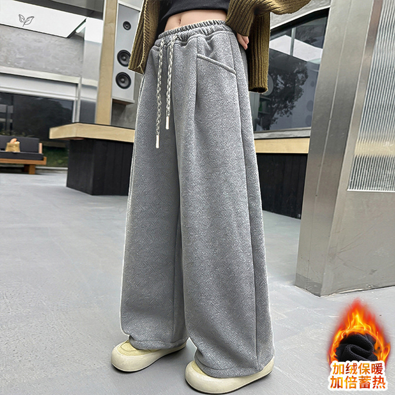 女童加绒糯米裤2025年秋冬新款纯色直筒裤中大儿童百搭阔腿裤长裤，童装裤子，祺儿童装