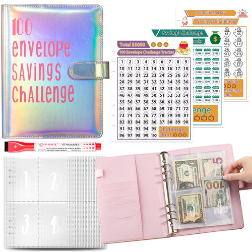 100Envelope Challenge活页本情侣100天挑战存钱本零钱储蓄笔记本