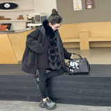 女童2025冬季新款韩系黑色连帽夹棉外套女大童加厚保暖中长款棉衣，童装棉衣，祺儿童装