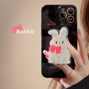 Cartoon rabbit stand soft case适用iphone 11 12 13 14 15 16 plus 17 pro max
