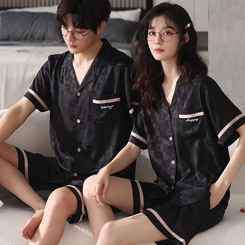 情侣睡衣冰丝短袖夏季女款家居服韩版宽松士丝绸夏天套装