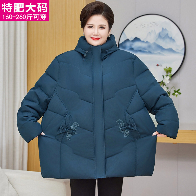 妈妈加厚加绒奶奶装棉服200斤胖老太太特大码棉衣中老年人女冬装