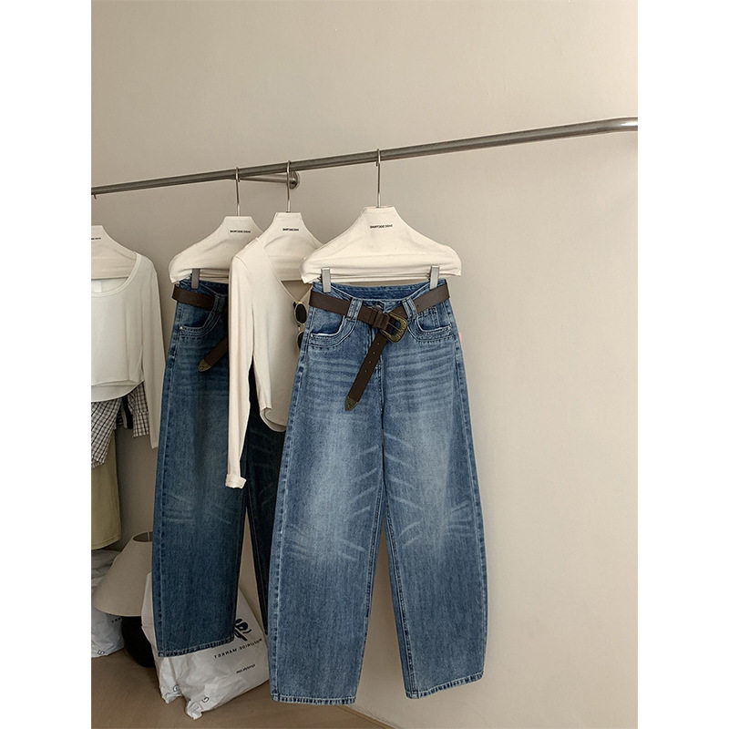 2026春口袋刺绣渐变蓝色牛仔弯刀裤宽松显瘦小个子窄版香蕉裤0838,女装/女士精品,牛仔裤,淘宝优惠券,粉丝福利购,淘宝优惠卷