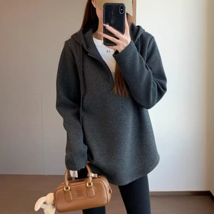 醋酸羊毛 半拉链连帽气质慵懒加绒卫衣25冬 柔软厚实宽松版