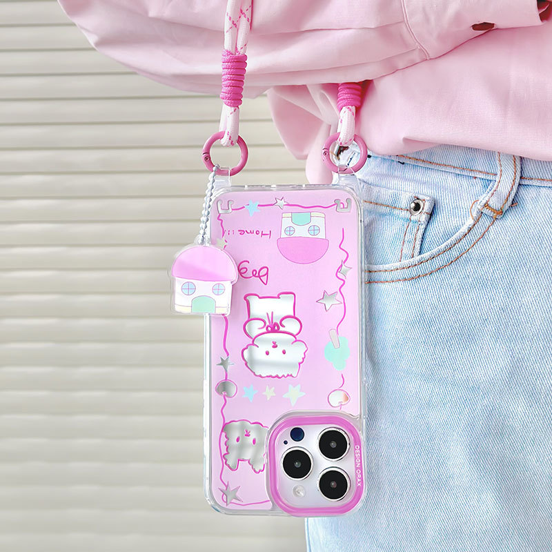 手提挂绳便携补妆苹果卡通16镜面