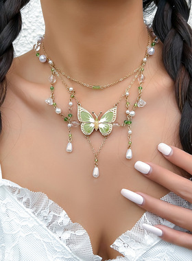 欧美跨境饰品 甜美设计感珍珠甜酷y2k蝴蝶choker夏季多巴胺项链女