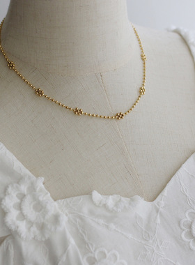 可爱钛钢镀金雪花小金珠锁骨链