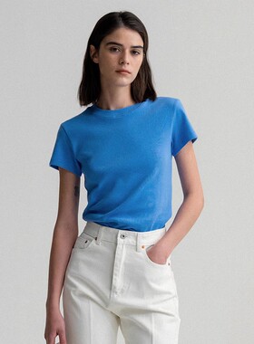 Nothing wri*董洁同款短袖女2025春夏新款匹马棉修身纯色圆领T恤