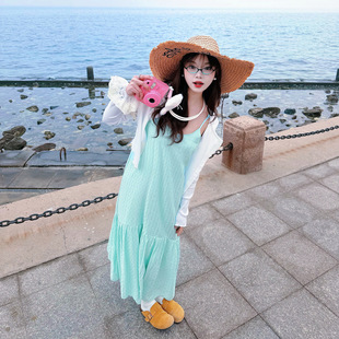 大码新款韩版气质春夏纯色氛围感开衫宽松空调衫长袖 上衣吊带裙