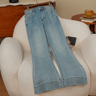 女春 棉质长裤 翡格依安斐欧娜天丝高腰显瘦修身 微喇气质蓝色牛仔裤