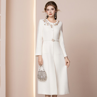 场合宴会礼服特别漂亮 精品正式 毛呢外套裙子 新款 白色连衣裙冬装