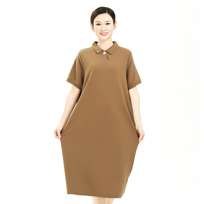 女春夏秋珠地棉短袖修身气质遮肚显瘦加大码中长款POLO衫连衣裙