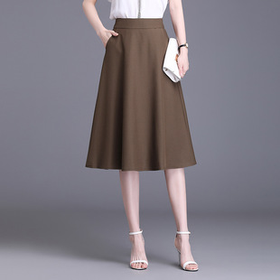 半身裙2022年秋款 大摆时尚 腰松紧腰气质A字裙 修身 简约过膝长款