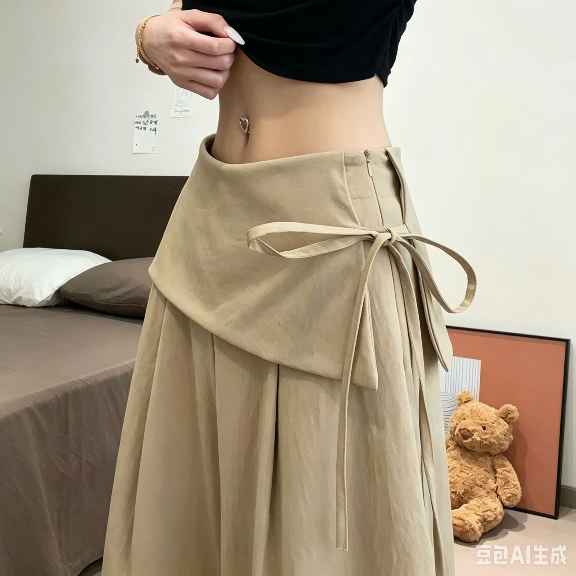 高腰极简风温喆长裤显瘦屁帘图片