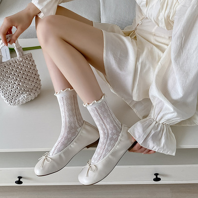 白色镂空薄款夏季堆堆袜