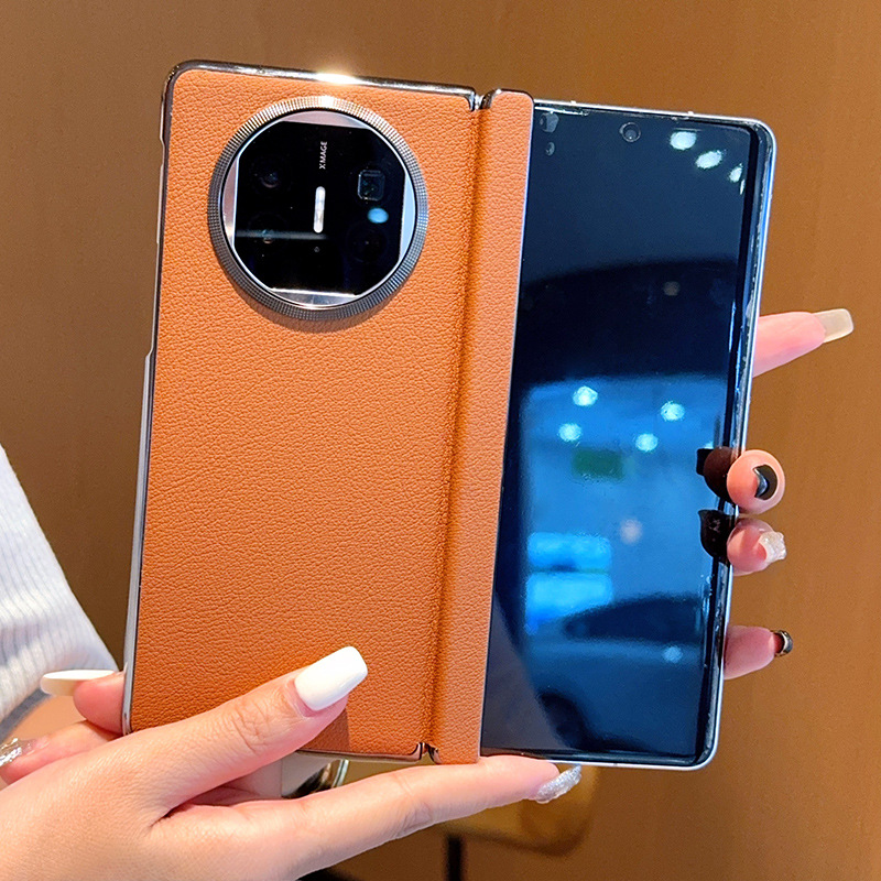 适用华为matex7手机壳美拉德matex6棕色皮质华为x7折叠包中轴铰链