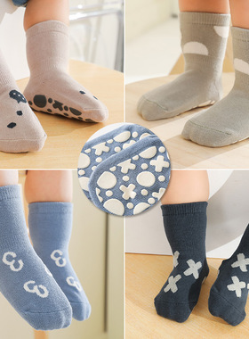 儿童居家地板袜春秋精梳棉可爱卡通宝宝婴儿学步防滑中筒袜不勒腿