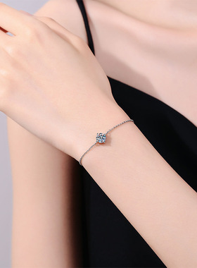 S925银手链女莫桑钻经典四爪ins风轻奢时尚D色一克拉莫桑石手链女