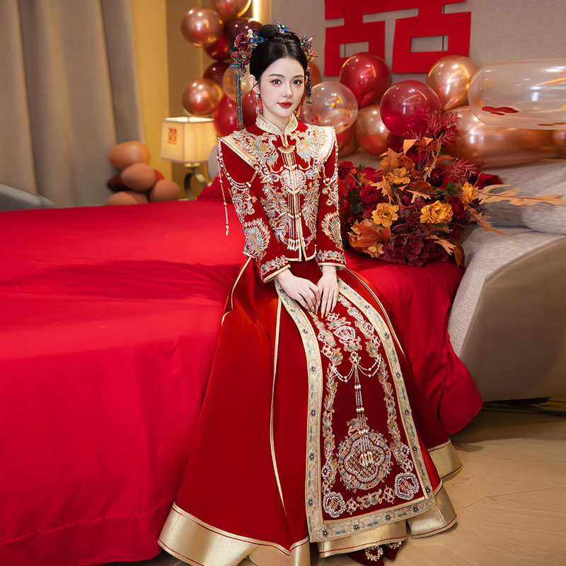 丝绒秀禾服婚服冬季新娘新款结婚中式礼服新娘嫁衣显瘦重工女