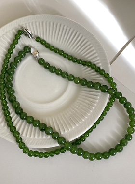 绿色玉髓串珠项链女新中式百搭气质锁骨链元扣毛衣链珍珠项链