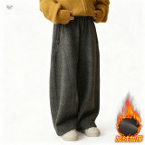 女童秋冬加绒加厚裤子2025年新款中大童纯色阔腿裤休闲弯刀裤长裤，童装裤子，祺儿童装