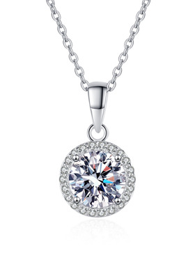 925纯银项链女 圆包1克拉莫桑石锁骨链镀pt950金厂家直供